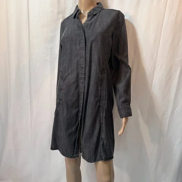 eileen fisher denim dress NWT Eileen Fisher Organic Cotton Drapey Denim Mandarin Collar Dress Size XS $208